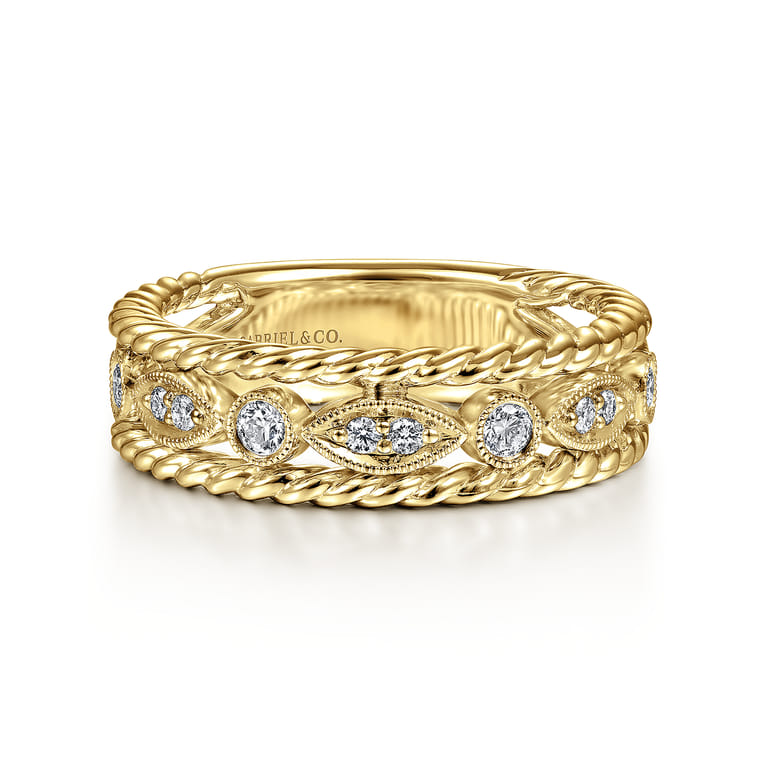 Fancy Wedding Ring in 14k Yellow Gold with Round Natural Diamond at Gabriel & Co. - Shot 1