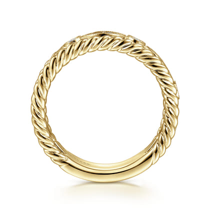 Wide 14K Yellow Gold Marquise and Round Station Diamond Anniversary Band with Twisted Rope Frame