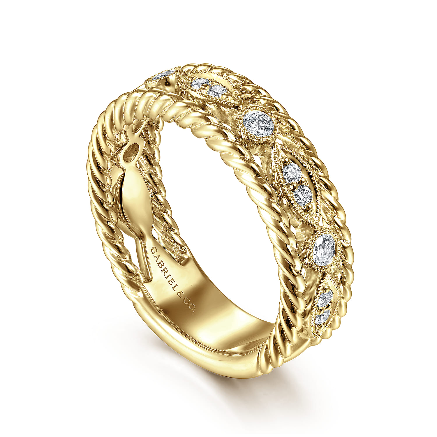 Fancy Wedding Ring in 14k Yellow Gold with Round Natural Diamond at Gabriel & Co. - Shot 3