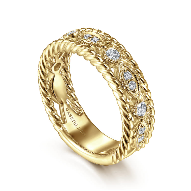 Fancy Wedding Ring in 14k Yellow Gold with Round Natural Diamond at Gabriel & Co. - Shot 3