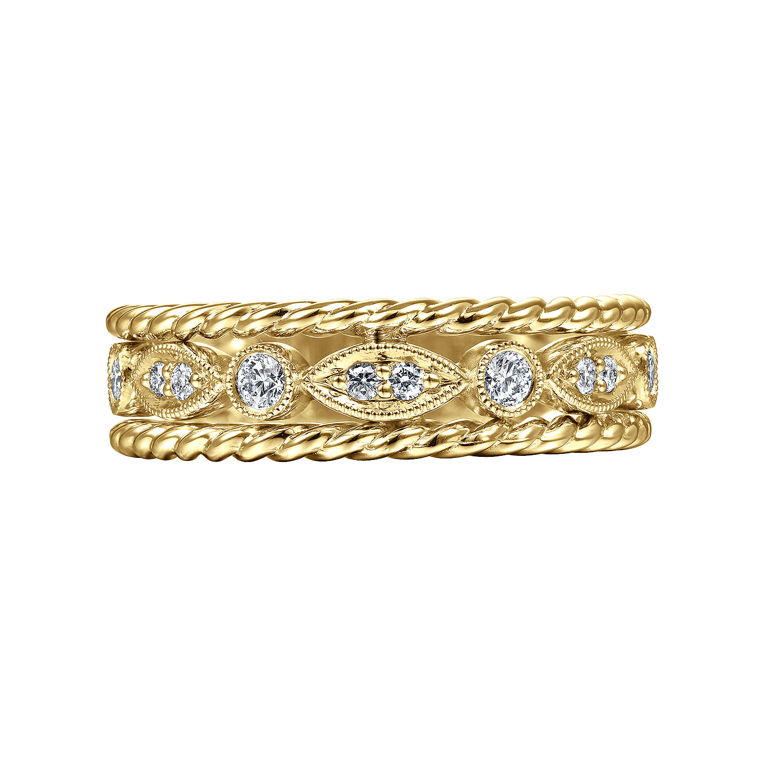 Fancy Wedding Ring in 14k Yellow Gold with Round Natural Diamond at Gabriel & Co. - Shot 5