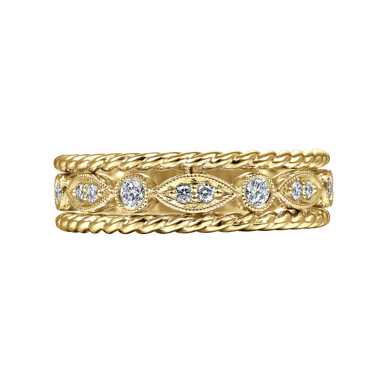 Fancy Wedding Ring in 14k Yellow Gold with Round Natural Diamond at Gabriel & Co. - Shot 5
