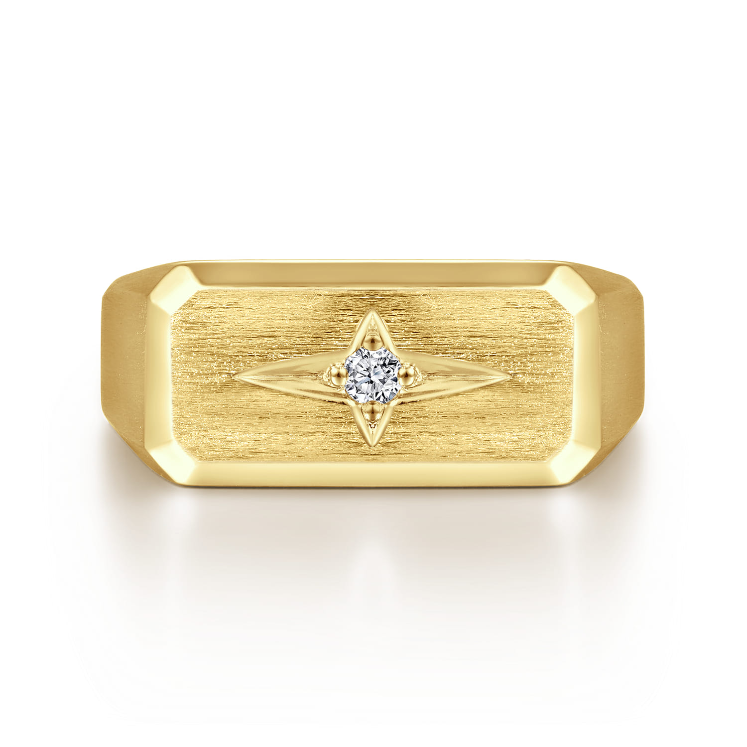 Wide 14K Yellow Gold North Star Ring in Satin Finish - 0.06 ct - Shot 1