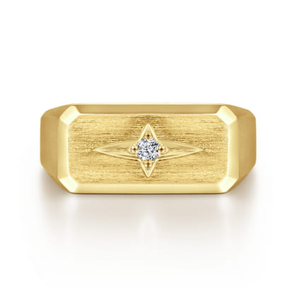 Wide 14K Yellow Gold North Star Ring in Satin Finish
