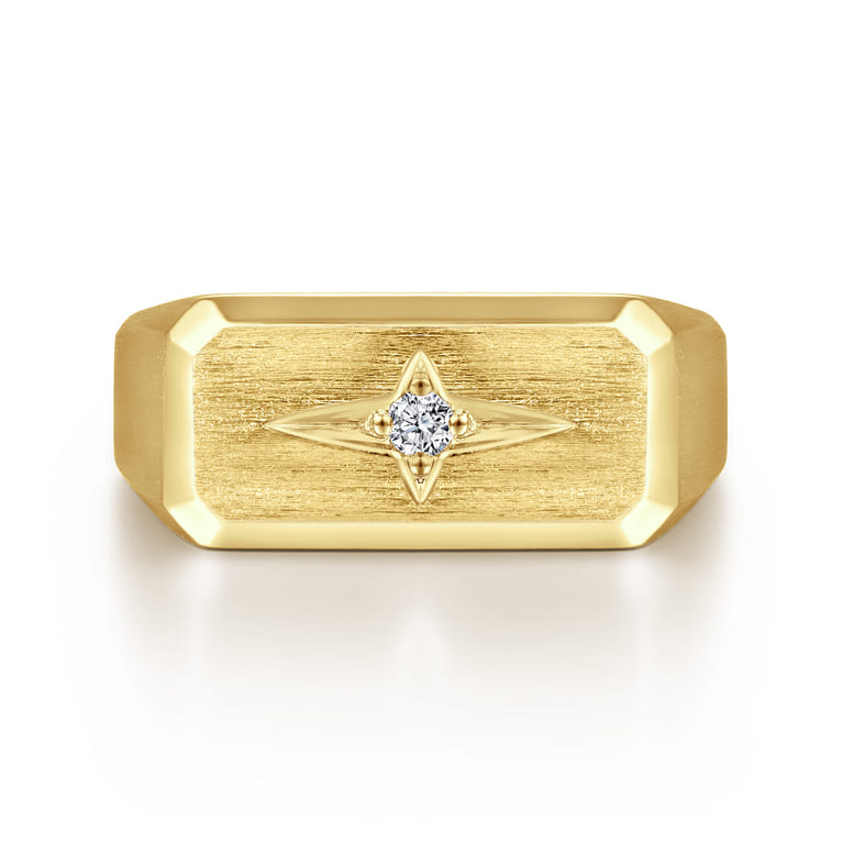 Wide 14K Yellow Gold North Star Ring in Satin Finish - 0.06 ct - Shot 1