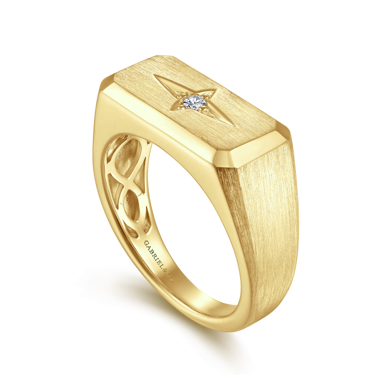 Wide 14K Yellow Gold North Star Ring in Satin Finish - 0.06 ct - Shot 3