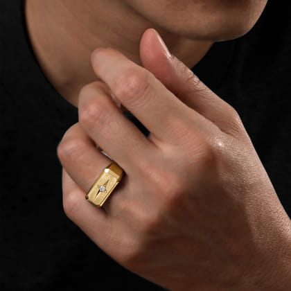 Wide 14K Yellow Gold North Star Ring in Satin Finish