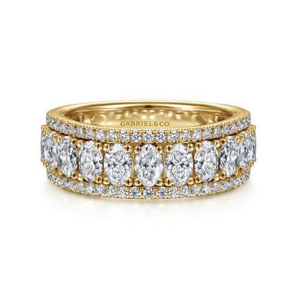 Wide 14K Yellow Gold Oval and Round Diamond Anniversary Band