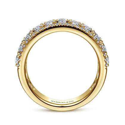 Wide 14K Yellow Gold Oval and Round Diamond Anniversary Band