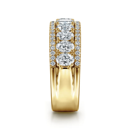 Wide 14K Yellow Gold Oval and Round Diamond Anniversary Band