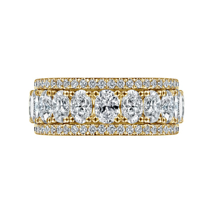 Wide 14K Yellow Gold Oval and Round Diamond Anniversary Band