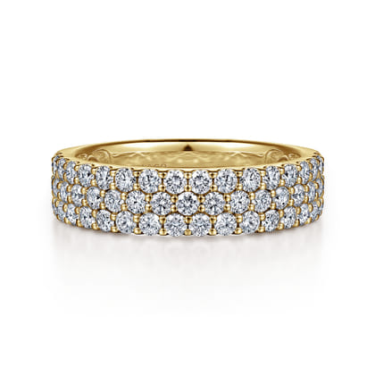 Wide 14K Yellow Gold Prong Set Diamond Anniversary Band