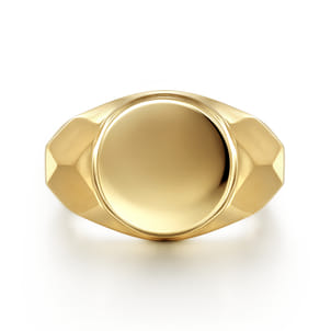 Wide 14K Yellow Gold Round Signet Ring in High Polished Finish
