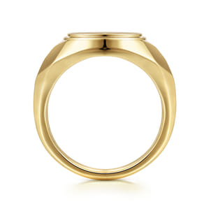 Wide 14K Yellow Gold Round Signet Ring in High Polished Finish