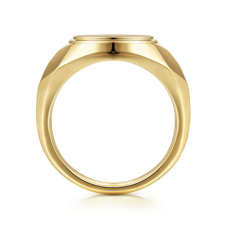 Wide 14K Yellow Gold Round Signet Ring in High Polished Finish - Shot 2