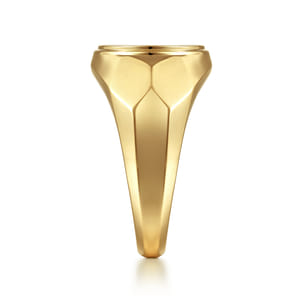 Wide 14K Yellow Gold Round Signet Ring in High Polished Finish