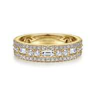Wide 14K Yellow Gold Round and Baguette Diamond Anniversary Band