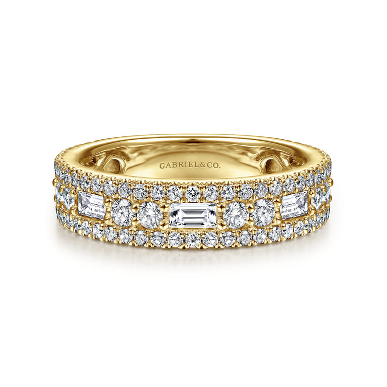 Fancy Wedding Ring in 14k Yellow Gold with Baguette Natural Diamond at Gabriel & Co. - Shot 1