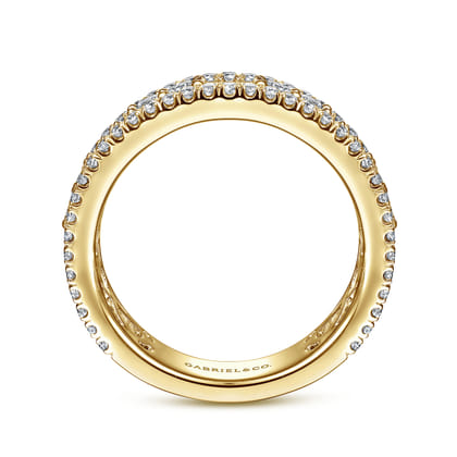 Wide 14K Yellow Gold Round and Baguette Diamond Anniversary Band