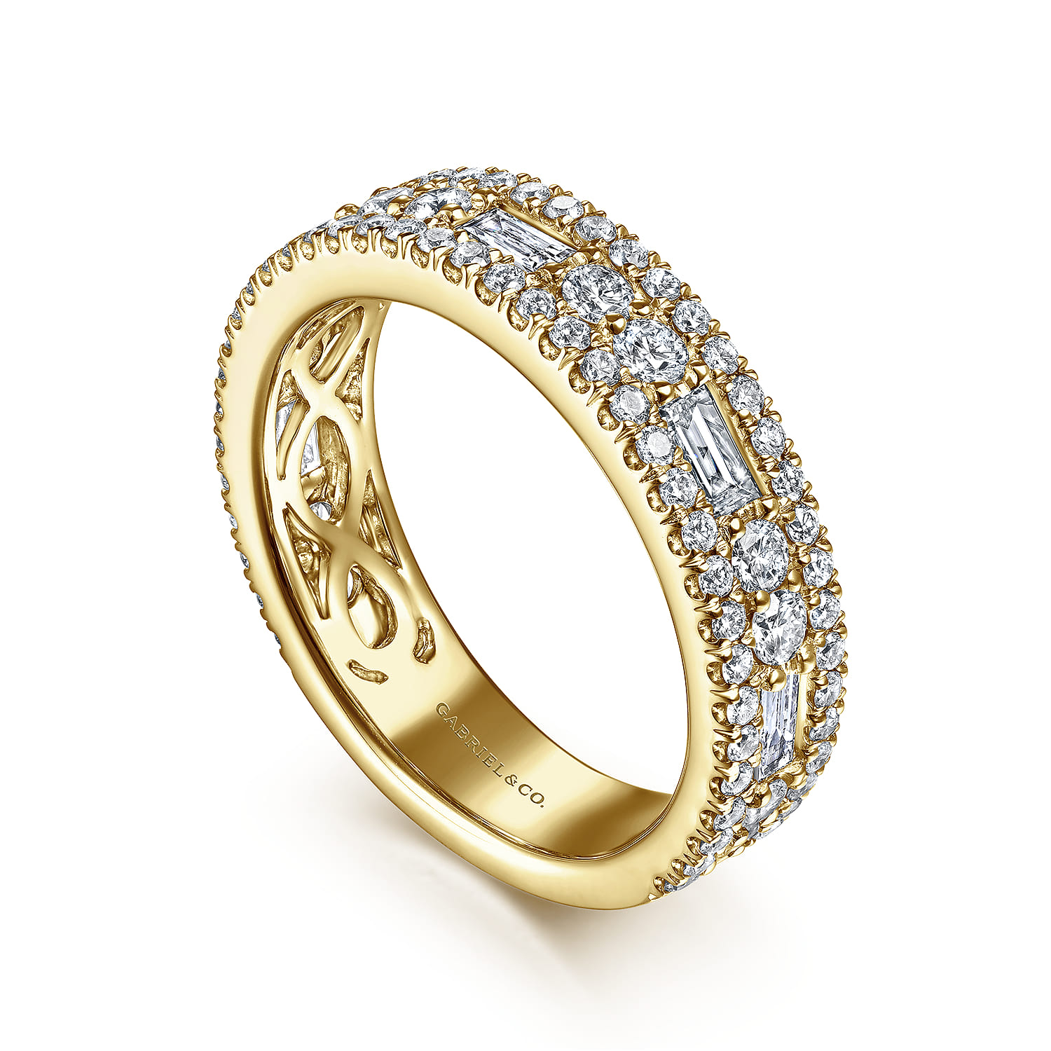 Fancy Wedding Ring in 14k Yellow Gold with Baguette Natural Diamond at Gabriel & Co. - Shot 3
