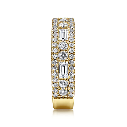 Wide 14K Yellow Gold Round and Baguette Diamond Anniversary Band