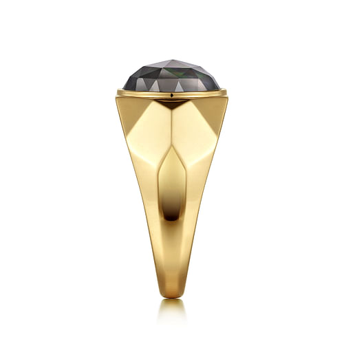 Wide 14K Yellow Gold Signet Ring with Black Mother of Pearl Stone in High Polished Finish - Shot 4