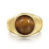 Wide 14K Yellow Gold Signet Ring with Tiger Eye Stone in High Polish Finish