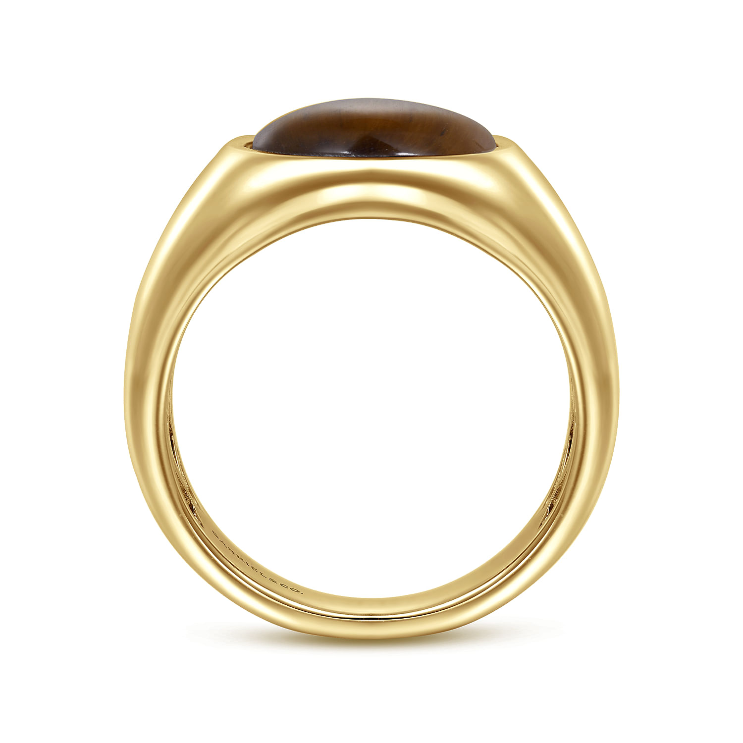 Wide 14K Yellow Gold Signet Ring with Tiger Eye Stone in High Polish Finish - Shot 2