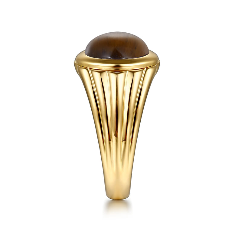 Wide 14K Yellow Gold Tiger Eye Mens Ring in High Polished Finish - Shot 4