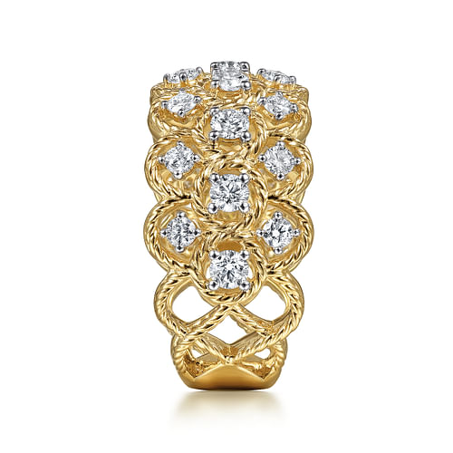 Wide 14K Yellow Gold Twisted Rope Diamond Wide Band Ring - 1 ct - Shot 4