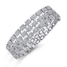 Wide 18K White Gold Round and Baguette Diamond Bracelet - 3.93 ct