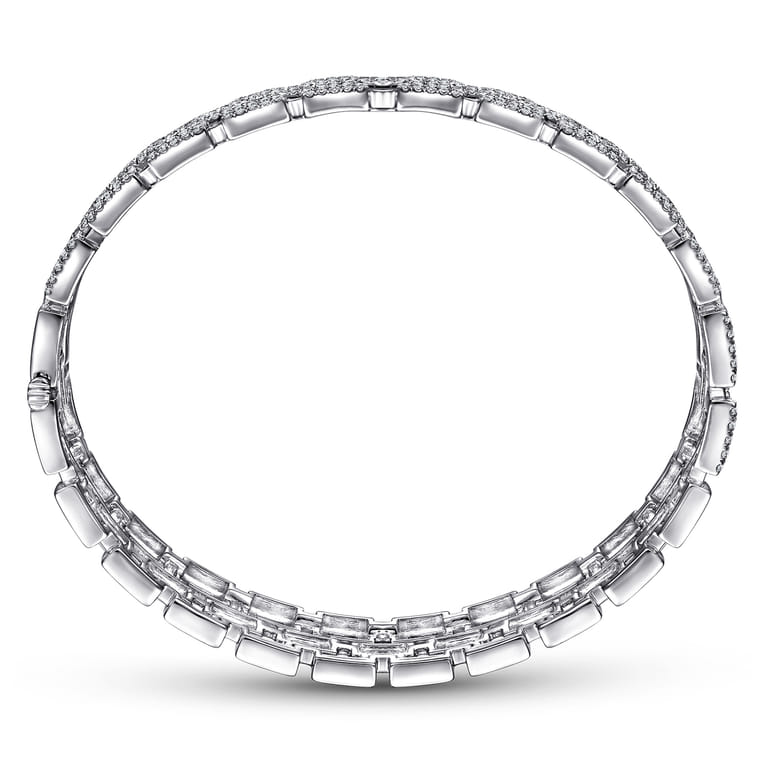 Wide 18K White Gold Round and Baguette Diamond Bracelet - 3.93 ct - Shot 3
