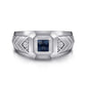 Wide 925 Sterling Silver Chevron Mens Ring with Sapphire in High Polished Finish