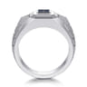 Wide 925 Sterling Silver Chevron Mens Ring with Sapphire in High Polished Finish