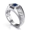 Wide 925 Sterling Silver Chevron Mens Ring with Sapphire in High Polished Finish