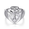 Wide 925 Sterling Silver Cross Signet Ring in High Polished Finish