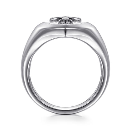 Wide 925 Sterling Silver Cross Signet Ring in High Polished Finish