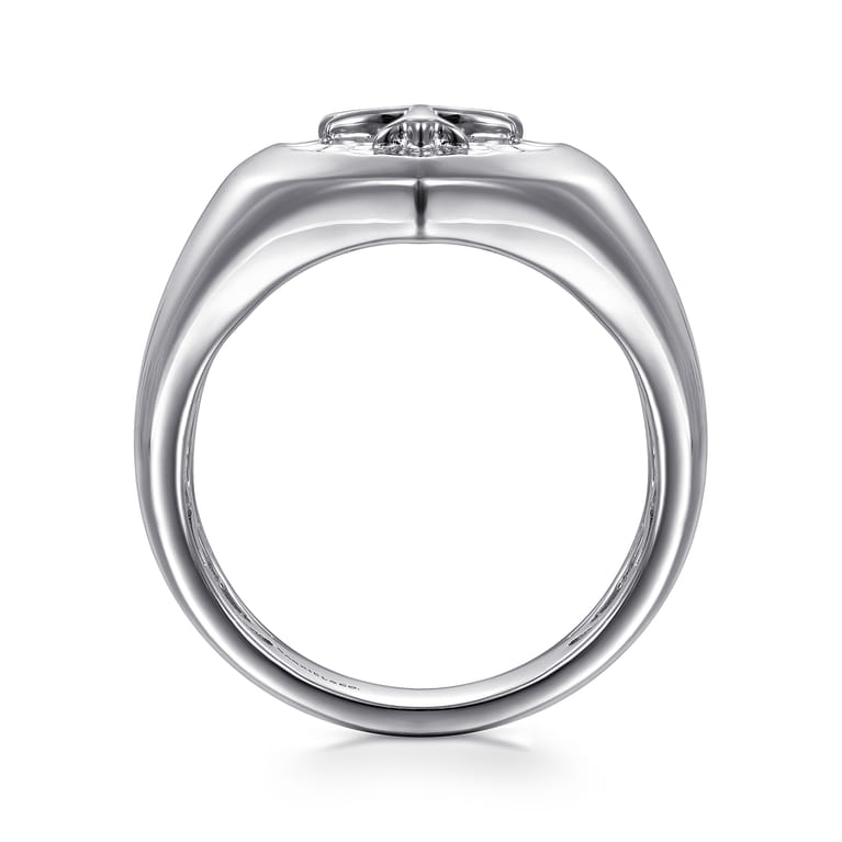 Wide 925 Sterling Silver Cross Signet Ring in High Polished Finish - Shot 2