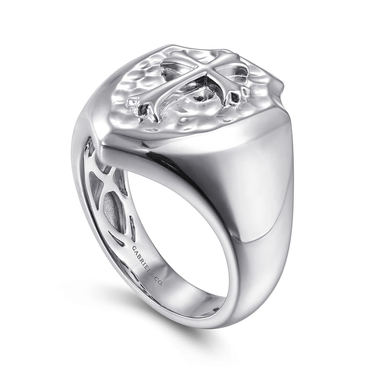 Wide 925 Sterling Silver Cross Signet Ring in High Polished Finish - Shot 3