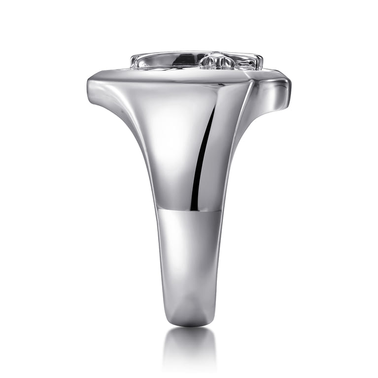 Wide 925 Sterling Silver Cross Signet Ring in High Polished Finish - Shot 4