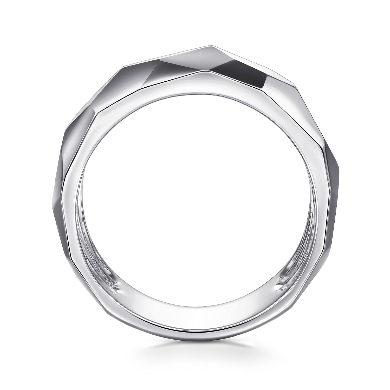 Wide 925 Sterling Silver Faceted Band in High Polished Finish