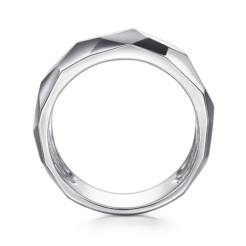 Wide 925 Sterling Silver Faceted Band in High Polished Finish - Shot 2