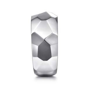 Wide 925 Sterling Silver Faceted Band in High Polished Finish