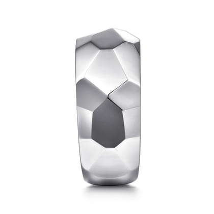 Wide 925 Sterling Silver Faceted Band in High Polished Finish