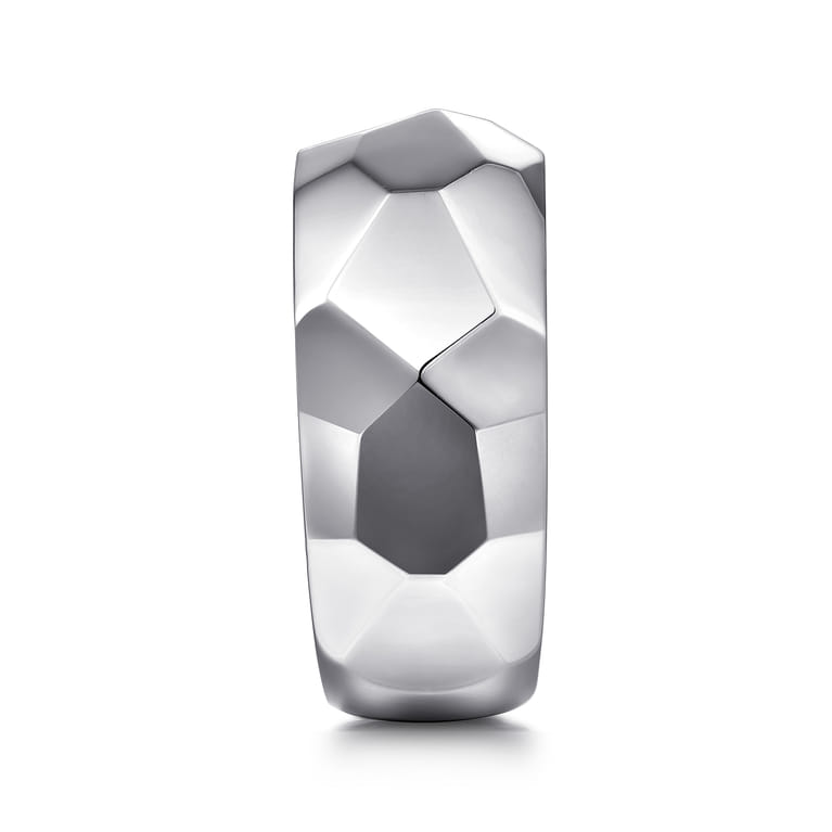 Wide 925 Sterling Silver Faceted Band in High Polished Finish - Shot 4