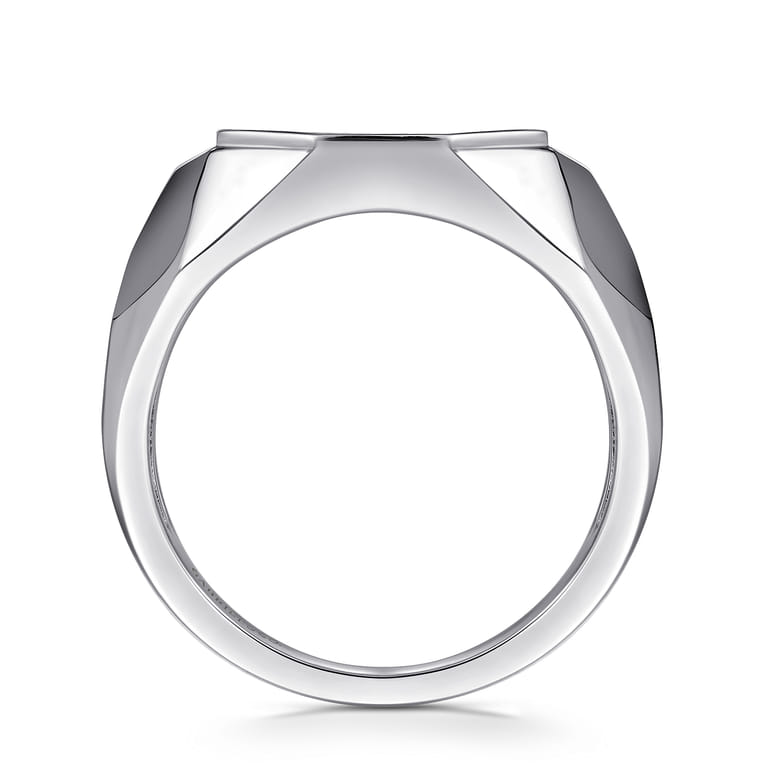 Wide 925 Sterling Silver Faceted Signet Ring with Black Spinel Pave in High Polished Finish - Shot 2