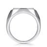 Wide 925 Sterling Silver Faceted Signet Ring with Black Spinel Pave in High Polished Finish