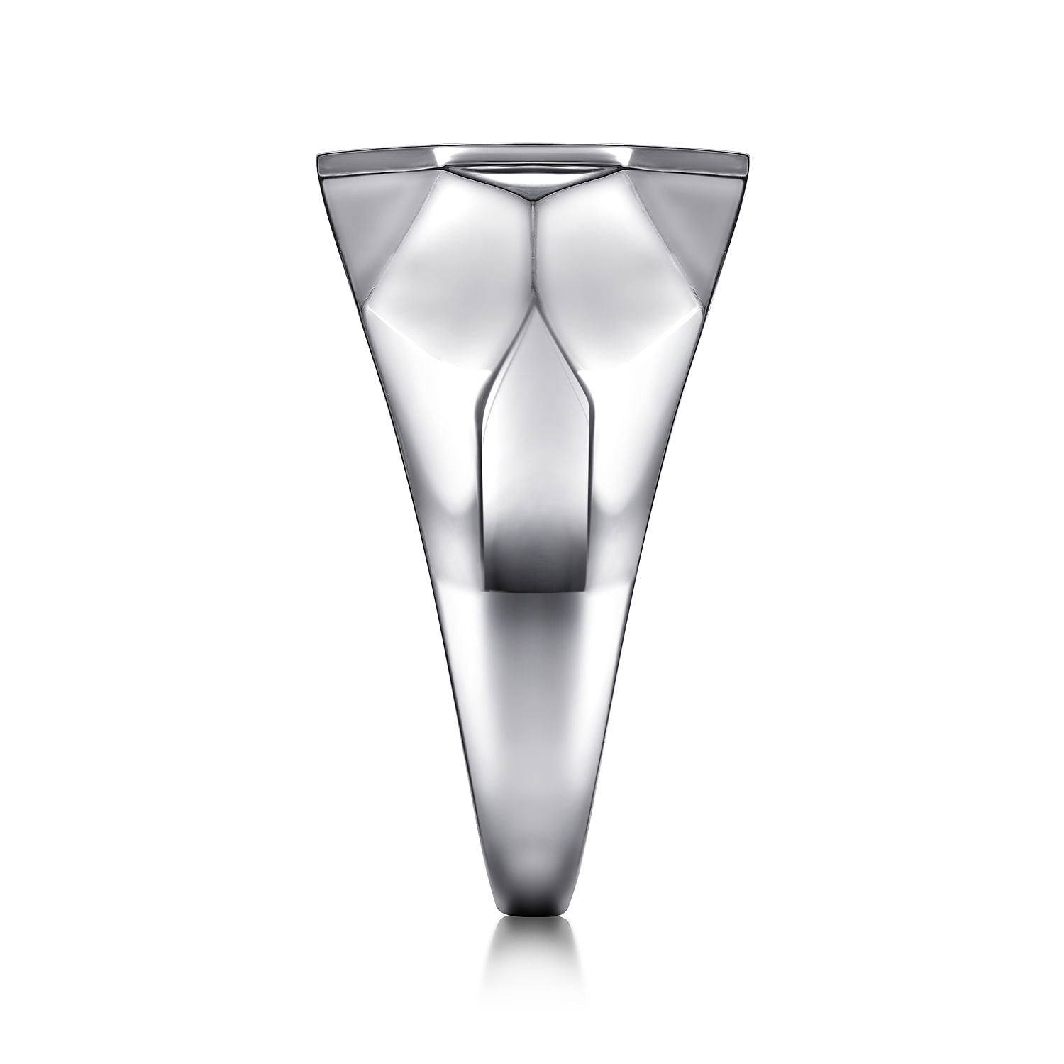 Wide 925 Sterling Silver Faceted Signet Ring with Black Spinel Pave in High Polished Finish