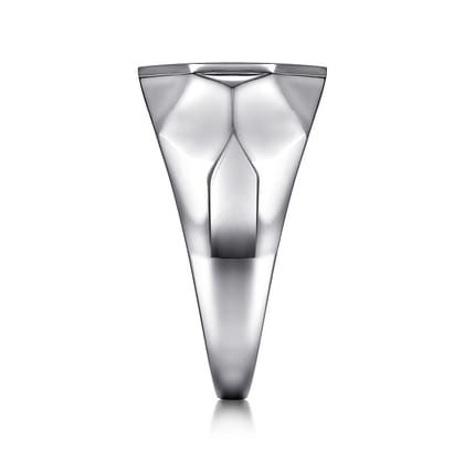 Wide 925 Sterling Silver Faceted Signet Ring with Black Spinel Pave in High Polished Finish