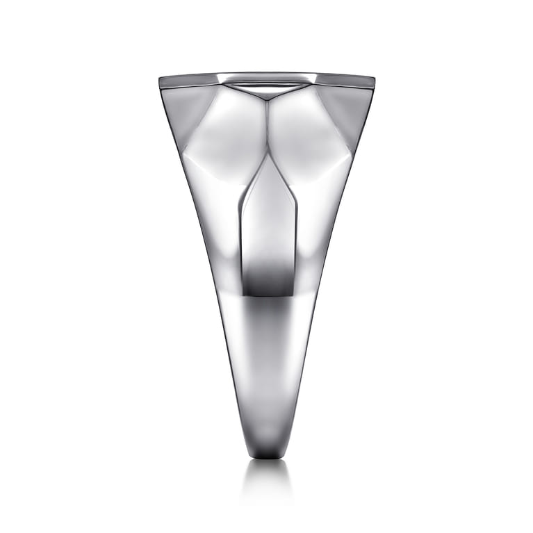 Wide 925 Sterling Silver Faceted Signet Ring with Black Spinel Pave in High Polished Finish - Shot 4